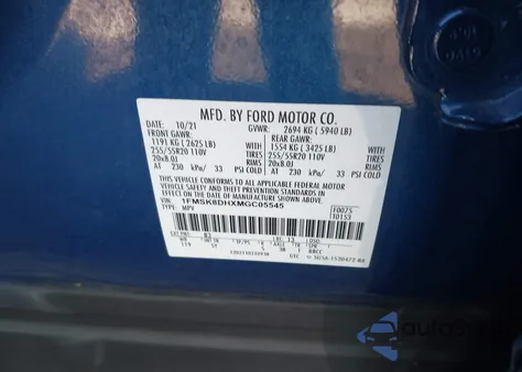 2021 Ford Explorer Xlt z USA, uszkodzony, nr VIN 1FMSK8DHXMGC05545